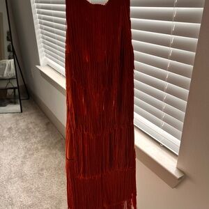Bold Burnt Orange Fringe Dress